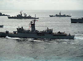 The USS Capodanno was named for Chaplain Vincent R. Capodanno.  U.S. Government photo.