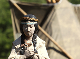 A statue of Blessed Kateri Tekakwitha is seen outside her shrine in Fonday, NY.  CNS Photo/Nancy Phelan Weichec.
