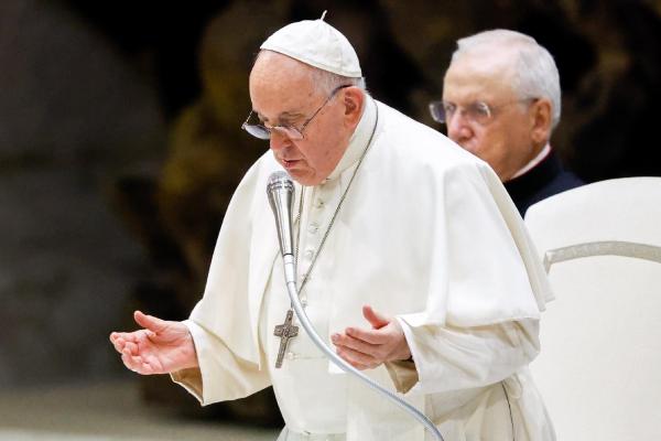 Pope Francis prays the Lord's Prayer