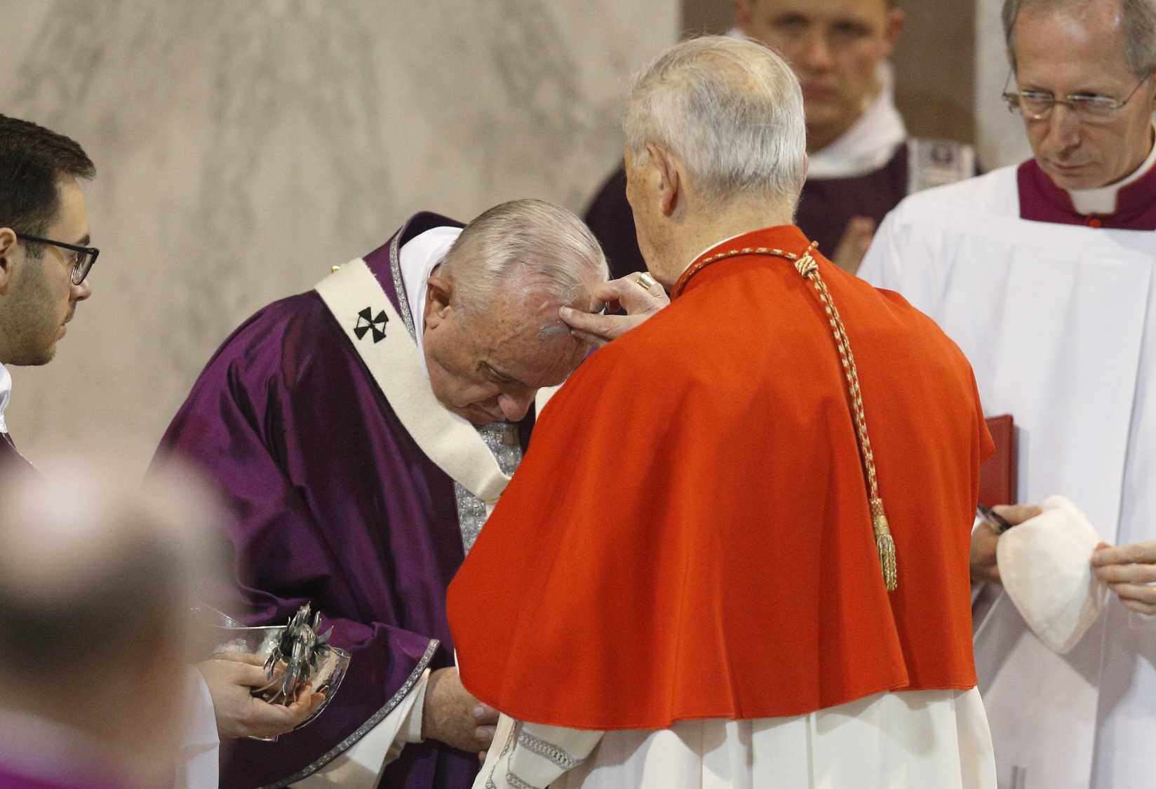 Pope Francis receiving ashes during Ash Wednesday service